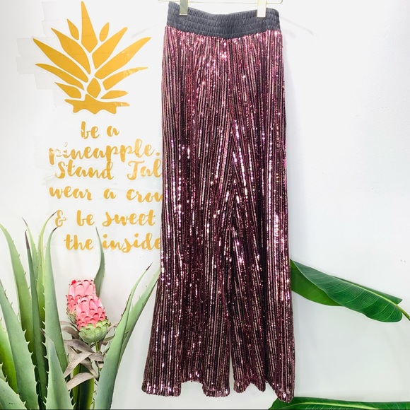 VICTORIA’S SECRET Pink Gold Black Allover Sequin Wide Leg Pajama Lounge Pants XS - Picture 2 of 11